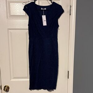 Elegant Navy Lace Midi Dress